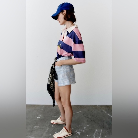 Zara Bloggers‎ Favorite Blue Structured Hight Waisted Shorts with Pockets Size L - Picture 9 of 15